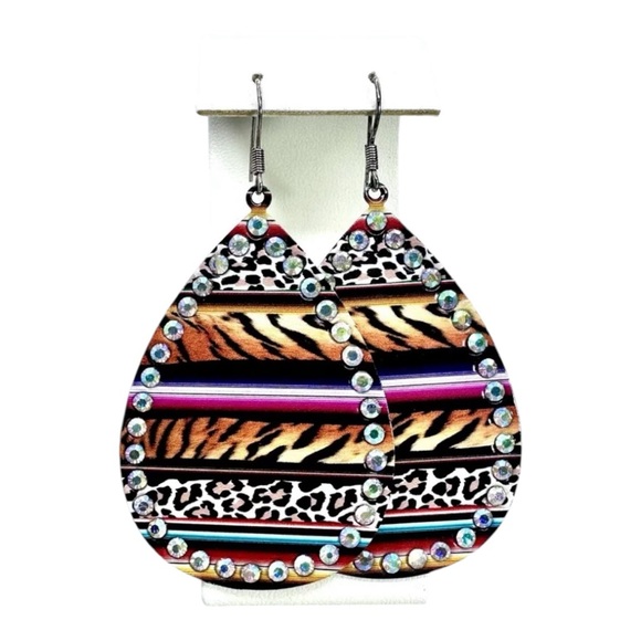 Wild Child Teardrop Bling Earrings Metal Tiger Leopard Print - Picture 1 of 2